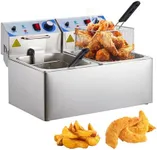 RIEDHOFF Electric Deep Fryer, 10 L x 2 Deep Fryer with Basket, Adjustable Temperature Control,Perfect for Fried Buffalo Wings, Shrimp, Nuggets, Chips & More,Stainless Steel,Sliver