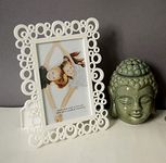 Art Street Decoralicious White Designer Circular Motif Photo Frame for Table kids room 4x6 inches.