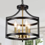 LXWNYY 4-Light Farmhouse Light Fixtures, Rustic Black and Gold Chandeliers Ceiling Lights Convertible Semi Flush Mount Ceiling Light for Kitchen Island Dining Room Living Room Entryway Foyer