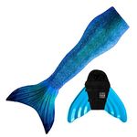 Mermaid Tail and Monofin for Swimming with MER-Shield Tip Protection, Adult Sizes (Blue Lagoon - Turquoise Monofin, Adult XL (JXL 14-16))