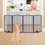 The Fellie Wooden Freestanding Dog Gate, 82cm Tall Foldable Stair Gate with 2 Support Feet, Pet Safety Gate Indoor Barrier, Stair Gates for Dogs/Doorways, Safety Fence, 4 Panels (184cm Wide, Grey)