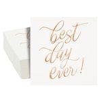 50-Pack Best Day Ever Napkins - Disposable Napkins for Wedding Reception, Bridal Shower, Engagement Party (Rose Gold, 5x5 in)