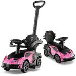 HONEY JOY Push Cars for Toddlers, Lamborghini Kids Toy Car Stroller w/Push Handle & Detachable Guardrail, Horn & Engine Sound, Seat Storage, Foot-to-Floor Ride On Push Car for Boys Girls (Pink)