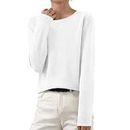 Fall Sweaters for Women 2024 Crewneck Long Sleeve Solid Knit Pullover Shirt Loose Casual Basic Comfy Lightweight Tops, A06 White, X-Large