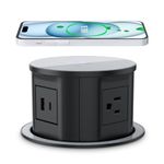 ANNQUAN Automatic Pop Up Countertop Outlet with 15W Wireless Charger, 4.7'' Pop Up Outlet for Kitchen Countertop, Pop Up Power Outlet with 4 Outlets, 1 USB-C,1 USB-A Port Pop Up Socket