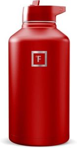 IRON °FLASK Camping & Hiking Hydration Flask with Straw, Wide Mouth Insulated Stainless Steel Sports Water Bottle - Fire Red 64 oz - Straw (1 Lid)