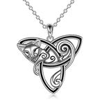 YFN Celtic Cat Necklace Sterling Silver Pendant Trinity Triquetra Knot Cat Jewellery Gifts for Women Girls