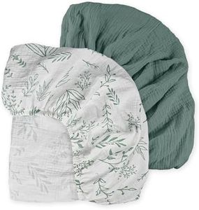 Muslin Mini Crib Sheets, 2 Pack for Baby Boy and Girl, Soft Breathable Stretchy Baby Pack N Play Mattress and Mini Cribs Sheet, Universal Fitted Portable/Mini Crib Mattresses (Natural Leaves)