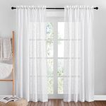 PONY DANCE Voile Curtains 84 inch Drop - White Net Curtains for Windows Thick sheer Curtains Privacy Protected Slot Top Linen Look Living Room/Bedroom/Nursery/Kitchen Panels, 2 Panels, 52 Inch Wide