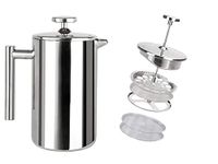 Has & Fas French Press Stainless Steel 304 for 1-2 or smaller 3 Cups, Cafetiere 350ml, Mini Coffee Maker for Hot Chocolate Moka Tea pots, Cold Brew Maker, Portable Travel Cafeteria Classic, Grey