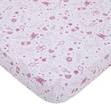 NoJo Disney Princess - Dare to Dream White & Pink Castle, Hearts & Stars Fitted Crib Sheet, Pink, White