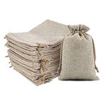 Hessian Bags, 20 Pcs Linen Flax Burlap Bag with Drawstring, Small Jute Favour Pouch Hessian Sack for Christmas Wedding Party, DIY Craft, Birthday Gift, Candy, and Mini Jewelry, 13*18cm(Tawny)