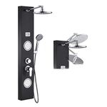 ROVOGO Shower Panel Tower System with Rain Shower, Body Jets and Handheld, Multi-Function Shower Column with Temperature Display and Adjustable Shower Arm, 304 Stainless Steel, Black