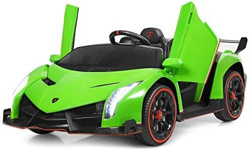 COSTWAY 12V Electric Ride on Car, 2-Seater Licensed Lamborghini Racing Cars with Remote Control, Swing Mode, LED Lights, Horn, USB/MP3/TF, 4 Suspension Wheels Vehicle for Kids (Green)