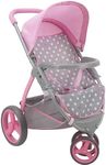 509 Crew: Cotton Candy Pink: Doll Jogger Stroller - Pink, Grey, Polka Dot - Dolls Up to 24", Foldable, Retractable Canopy, Kids Pretend Play, Ages 3+