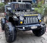 Kawaii Kids Battery Operated Electric Car for Kids Rideon Jeep with Remote Control, USB, Bluetooth and Windshield Lighting, for Kids 1 to 5 Years (Thar, Black)