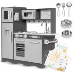 Mamabrum Kids Play Kitchen - Children's Play Kitchens with LED Lightning System - Toy Kitchen Set for Kids with Pretend Cooking Accessories for Role Play - Dark Grey