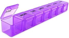 Sukuos Extra Large 7 Day Pill Organizer Easy to Open, Weekly Pill Box Daily Medicine Case with Clear Lid, Silkscreen Printed Vitamin Holder for Fish Oils or Supplements (Purple)