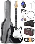 Leo Jaymz Beginner Electric Guitar Complete Kit with Portable Amp, Padded Gig Bag & Full Accessories, Maple Neck SSS Pickups(Black)