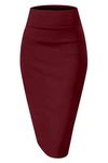 TRENDMALLS Women's Knee Length Formal Pencil Skirt with Elastic Waist Band Maroon