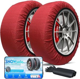 K-Musculo Snow Socks for Tires, Snow Socks Snow for Car SUV Pickup Easy to Use, Ultimate Grip, Washable.100 KM Safely In The Snow, EU EN-16662-1 Certififed(2 PACKS)-Red XXXL