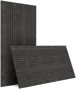 4-Pack Peel & Stick Acoustic Wood Slat Wall Panels | 47.2" x 23.62" Black Grey, Wood Veneer Finish, Sound Absorbing, 3D Textured Decorative Wall Accents for Home Office