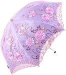 Honeystore Vintage Lace UV Sun Parasol Folding 3D Flower Embroidery Umbrella 2 Folding Purple