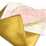 Gift Vouchers with Envelopes, Pink and Gold Blank Gift Certificate cards, A6 Size Gift Cards, ideal for Businesses, Beauty Salons, Wedding, Restaurant, Christmas, Birthday (10 Pack)