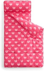 Kids Sleeping Bag Nap Mat with Pillow & Blanket – 3-in-1 Machine Washable Quilted Mat for Kids – Portable with Handles – 20" x 50" for Daycare, Preschool, Travel, or Sleepovers, Hearts