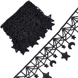 GORGECRAFT 3 Yards Black Embroidered Lace Trim Ribbon MoonStar Venice Floral Sewing Crochet Lace Fabric Embroidery Wedding Applique Patch Sticker for DIY Crafts Sewing Gift Wrapping 4.3 Inch Width