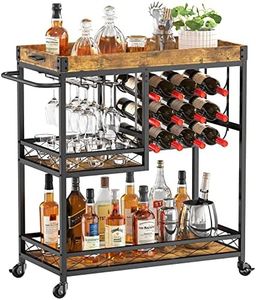 Lifewit Bar Cart, Home Bar Serving Cart, 3 Tier Drink Cart with 12 Wine Bottle Racks, Liquor Beverage Cart for Kitchen Dining Livingroom, 31.5" x 15.7" x 36.6", Removable Top Tray, Rustic Brown