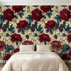 Floral Wallpaper Peel and Stick Red Peony Flower Self Adhesive Wall Murals for Bedroom Livingroom Bathroom