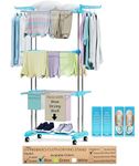 LIVINGBASICS 4 Shoe Drying Shelves with 3 Layer Clothes Stand for Drying/Cloth Drying Stand/Cloth Stand for Drying Clothes/Cloth Drying Stand for Balcony/Stainless Steel Dryer Rack (Cyan Blue)