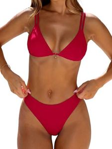 ANRABESS Womens Bikini Sets 2 Piece Swimsuit Double Shoulder Straps Triangle Floral Bathing Suit 2026 Summer Beach Swimwear Red XL