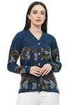 Kalt Women Sweater for Winter Woolen Acrylic Full Sleeves V Neck Floral Design Cardigan Sweater for Women Winter Woollen Stylish(Dark Teal;XL)