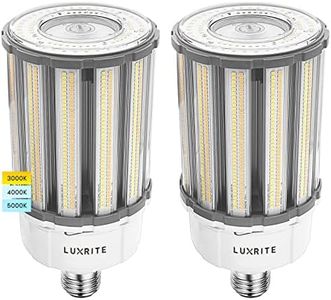 LUXRITE 80W/100W/120W LED Corn Light Bulb, 400W HID Equivalent, 3 CCT 3000K-5000K, Up to 17500 Lumens, Enclosed Fixture Rated, 100-277V, E39 Mogul Base - Street Light High Bay Indoor Outdoor 2-Pack