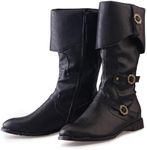 DUNHAO COS Men's Faux Leather Medieval Boots Viking Pirate Costume Boots Renaissance Faire Cosplay Shoes, Black, US 10.5/CH 45