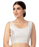 Studio Shringaar Women's Readymade Art Silk Sleeveless Saree Blouse (White, 34)