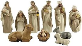 Artisan Flair Nativity Christmas Set Manger Scene - 10pcs Hand-Painted Figurines - Indoor Home Decor, Resin, 4.5 Inch Tall, White