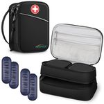 MEDMAX Insulin Cooler Travel Case with 4 Ice Packs, Double-Layer Water Resistant Insulated Diabetic Meds Organizer with Extra Pouches for Insulin Pens, Blood Glucose Monitors and Other Supplies,Black