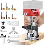 Cordless Router Tool Compatible with Milwaukee Battery(Tool Only), 800W Brushless Wood Router, 6-Speed, LED Light, Depth Adjustment, Edge & Roller Guide, Router Bits Included(NO BATTERY)