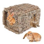 Hamiledyi Natural Rabbit Seagrass House Mat Hideaway Hut Toy,Hand Woven Folding Beds Sleeping Chew Toys for Guinea Pig Hamsters Chinchilla Ferret Bunny Small Animals