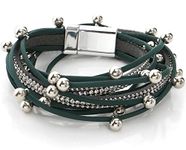 Suyi Women Wrap Bracelet Multilayered Leather Braided Bangle Wrist Cuff Bangles with Magnetic Buckle Dark Green