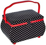 Prym Black & White Polka Dot Fabric with Red Trim Shaped-Handle Sewing Basket-Large, Cotton, 32x20.5x20 cm