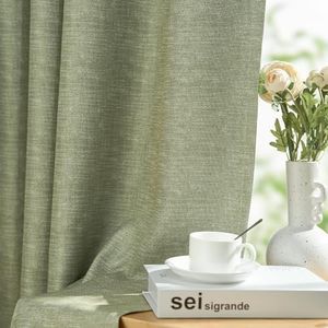 jinchan 85% Blackout Curtain Faux Linen Textured Curtain for Bedroom, 84 Inch Long Green Black Out Curtains Room Darkening Grommet Top Window Drape, Curtain for Living Room 2 Panels