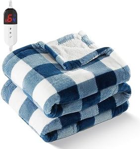 Electric Heated 62"x 84" Sherpa Buffalo Plaid Christmas Twin Blanket with 6 Heating Levels & 10 Hours Auto Off, Fast Heating Warm Washable Blanket with Over-Heat Protection, ETL Certification, Blue
