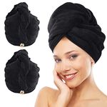 KinHwa Microfibre Hair Towels Wrap Super Absorbent 30x70cm Large Dry Hair Turban for Women Wet Long Thick Hair 2 Pack Black