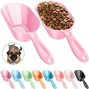 Fenenik Pet Food Scoop 2 Pack, Dog Cup Capacity Cat Food Scooper With Measuring Lines For Dog, Puppy and Cat Coffee Bean, Flour Scoop Pink