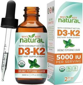 Why Not Natural Organic Vitamin D3 K2 (MK-7) Liquid Drops, 5000 IU of sublingual D3 with Coconut MCT Oil, for Strong Bones and Teeth, Heart and Immune Support