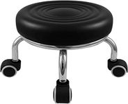 Meble Home Leatherette Heavy Duty ???? ????? Rolling Stool with Universal Swivel Caster Wheels Home Roller Stool for Kitchen Library Garage Pottery Making Modern Round Red (Black), 32 x 22 Cm
